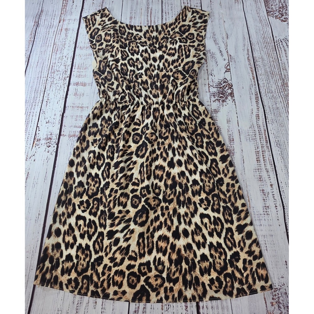 Alice + Olivia Mini Dress Womens S Brown‎ Excellent Leopard Print Scoop Back